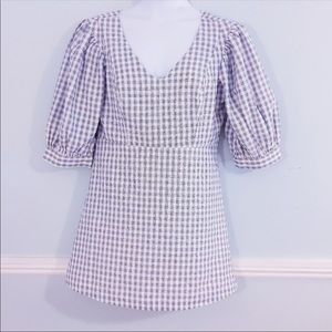 UO Blue White Check Plaid Dress 3/4 Sleeve